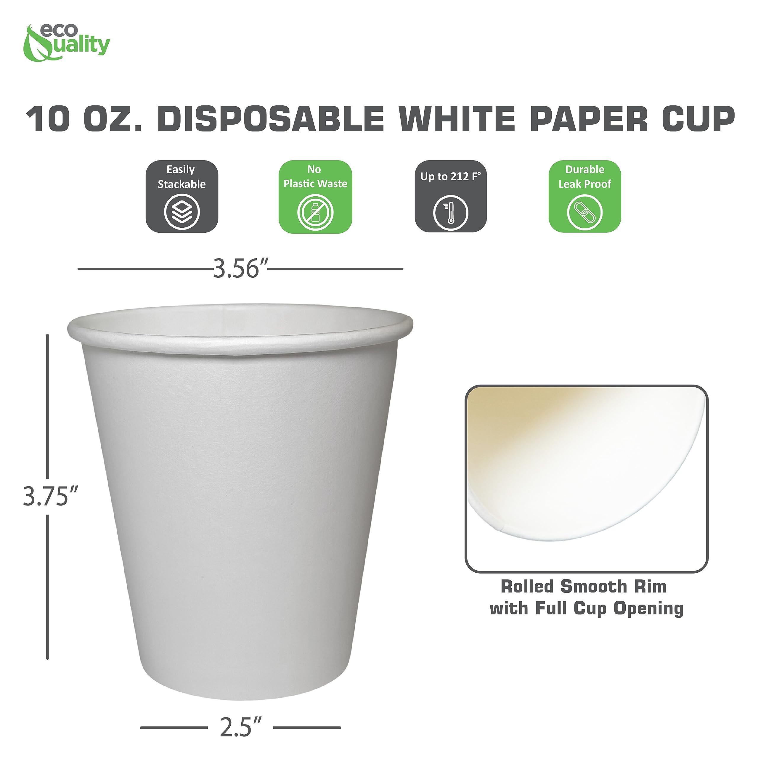 EcoQuality 2 Pack of 500 Count - 10 oz White Disposable Hot Drink Paper Cups | Recyclable & Compostable Coffee Cups for Office, Breakroom, Restaurant | Perfect for Serving Coffee, Tea, Latte, Chai at Cafes and Events