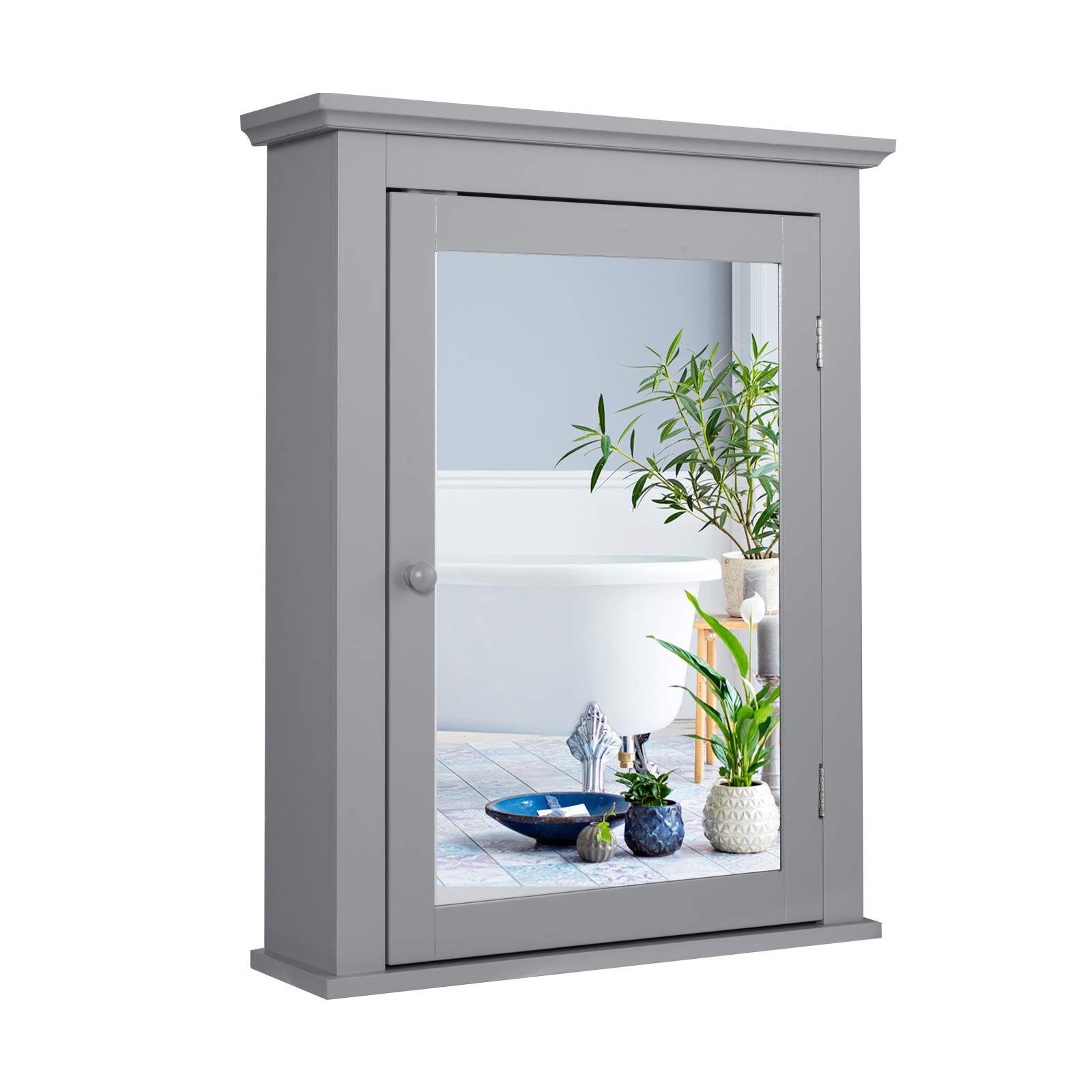 GLACER Wall Mounted Bathroom Mirror Cabinet with Adjustable Shelf - 22 x 6 x 27.5 Inches Grey Storage Cabinet for Bathroom, Living Room & Cloakroom - Perfect for Makeup Storage, Medicine Organization & Small Space Decor