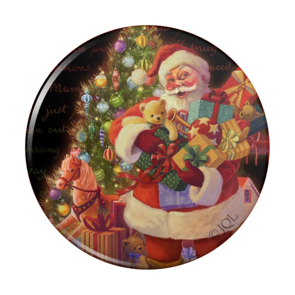Christmas Holiday Santa Arms Full of Toys Pinback Button Pin - Festive Santa Claus Collectible Badge for Christmas Decorations, Gifts & Holiday Parties