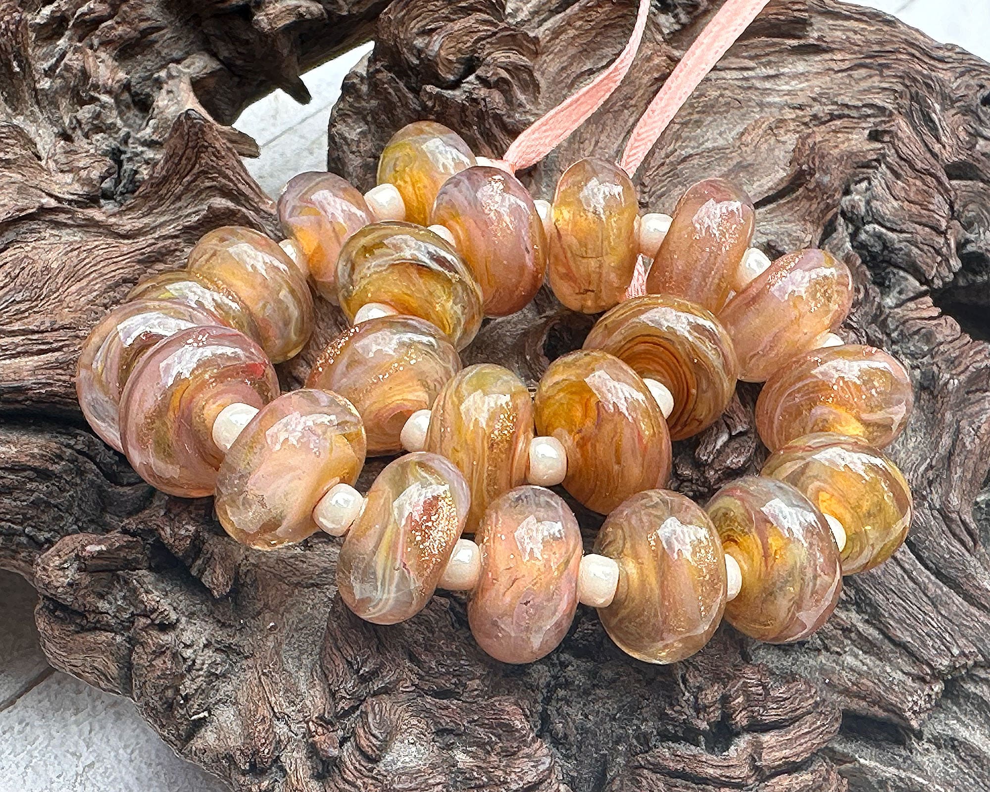Sunset Glow Pink Shimmer Lampwork Glass Beads for Jewelry Making - DIY Bracelets, Necklaces & Home Decor Crafts
