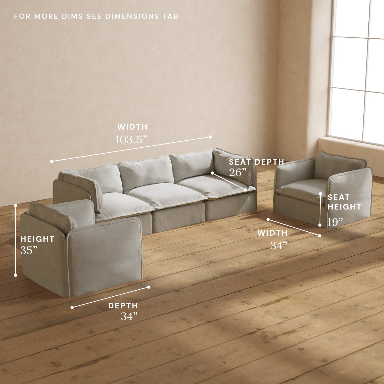 Modular Performance 3-Seater Sofa & Armchair Set in Cloud Color | Premium Blend Fabric | Perfect for Living Room, Lounge & Home Theater