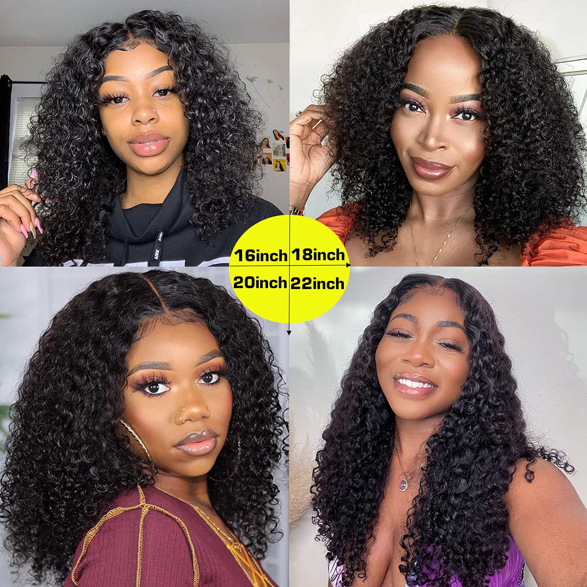 SUPERNOVA Deep Curly Lace Front Human Hair Wig - 18 Inch Glueless T-Part Pre-Plucked 180% Density Natural Black | Perfect for Daily Wear, Cosplay & Special Occasions