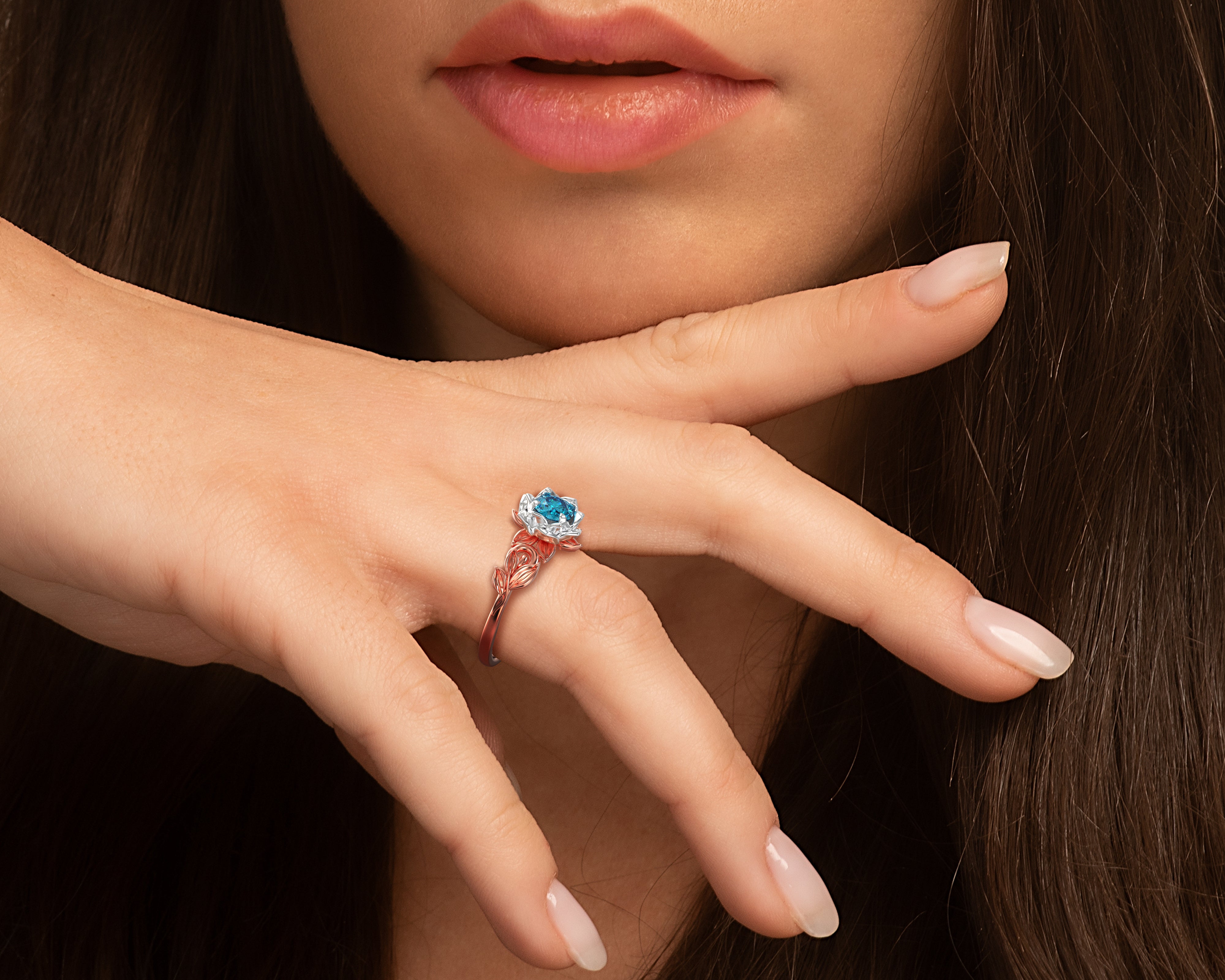 Two Tone Blue Topaz Flower Engagement Ring – Elegant Vintage Style for Weddings, Proposals & Anniversary Gifts