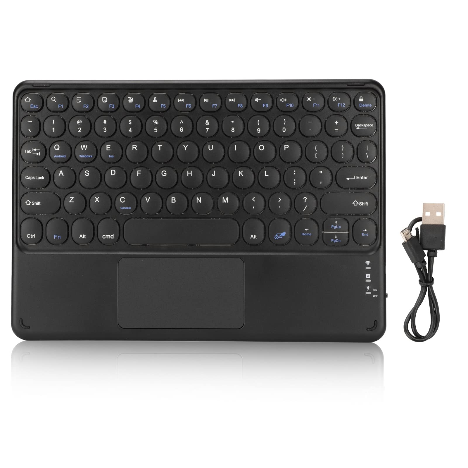 Wireless Bluetooth Keyboard with Touchpad - 10in Retro Round Keycaps, Ergonomic Design, Magnetic Stand, Multi-Touch Gestures for iOS, Mac, Windows (Black) - Perfect for Home Office, Travel & Coffee Shop Use