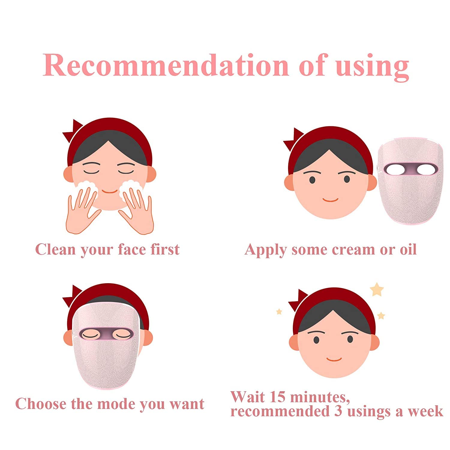 NewWay LED Face Mask Light Therapy for Acne Treatment & Skin Care - Red Light Therapy for Dark Spots & Anti-Aging - Cordless, Lightweight & Voice Prompts - Perfect for Home Spa & Skincare Routine