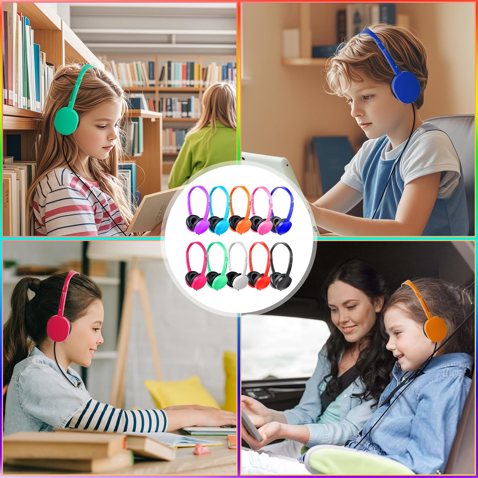 15 Pack Kids Headphones Bulk - Noise Reducing Classroom Headphones for Students, Toddlers, Boys & Girls - Multi Color Wired Earphones for School, Online Learning & Computer Use