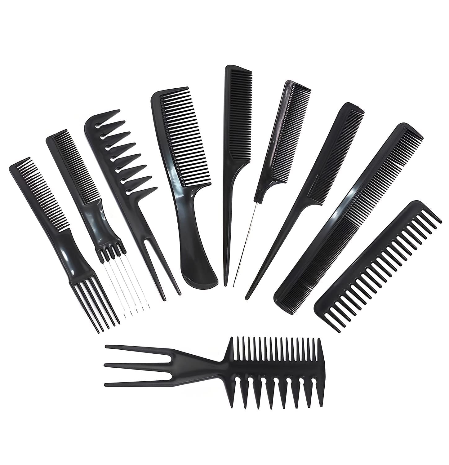 SHOPCASH 10-Piece Professional Plastic Hair Comb Set - Salon Styling Tools for Hair Cutting, Barber Kits & Home Use | Multipurpose Combs for Styling, Detangling & Grooming (Great for Salons, Barbershops & Personal Care)