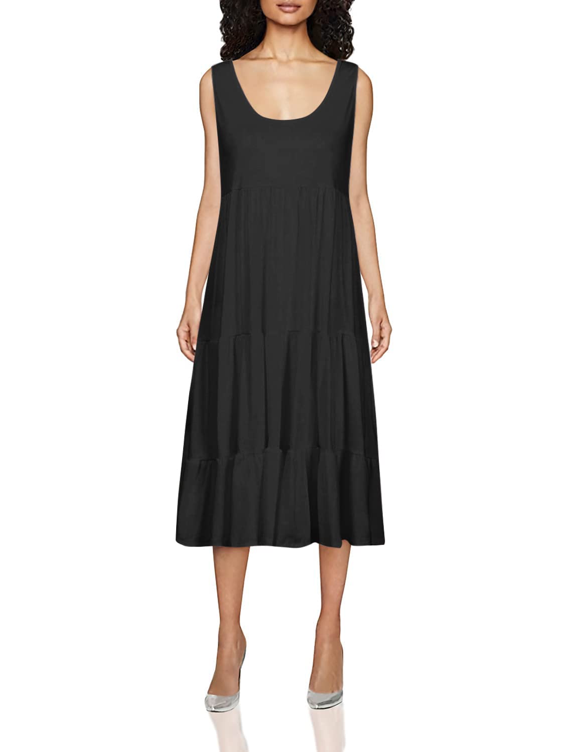 Women's Summer Solid Beach Dress - Sleeveless Midi Holiday Party Dress for Vacation, Poolside, and Casual Outings
