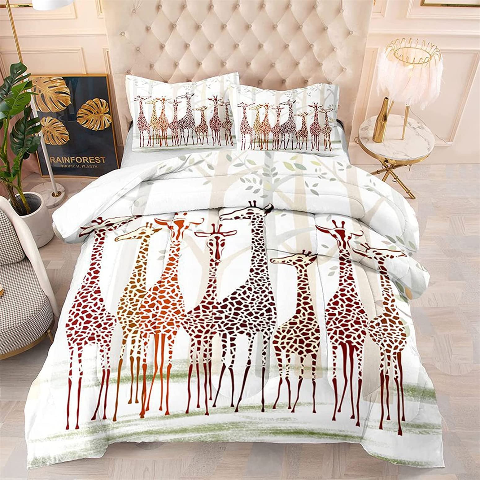 Giraffe Print Queen Bedding Set - 1 Comforter + 2 Pillowcases for Cozy Bedroom Decor
