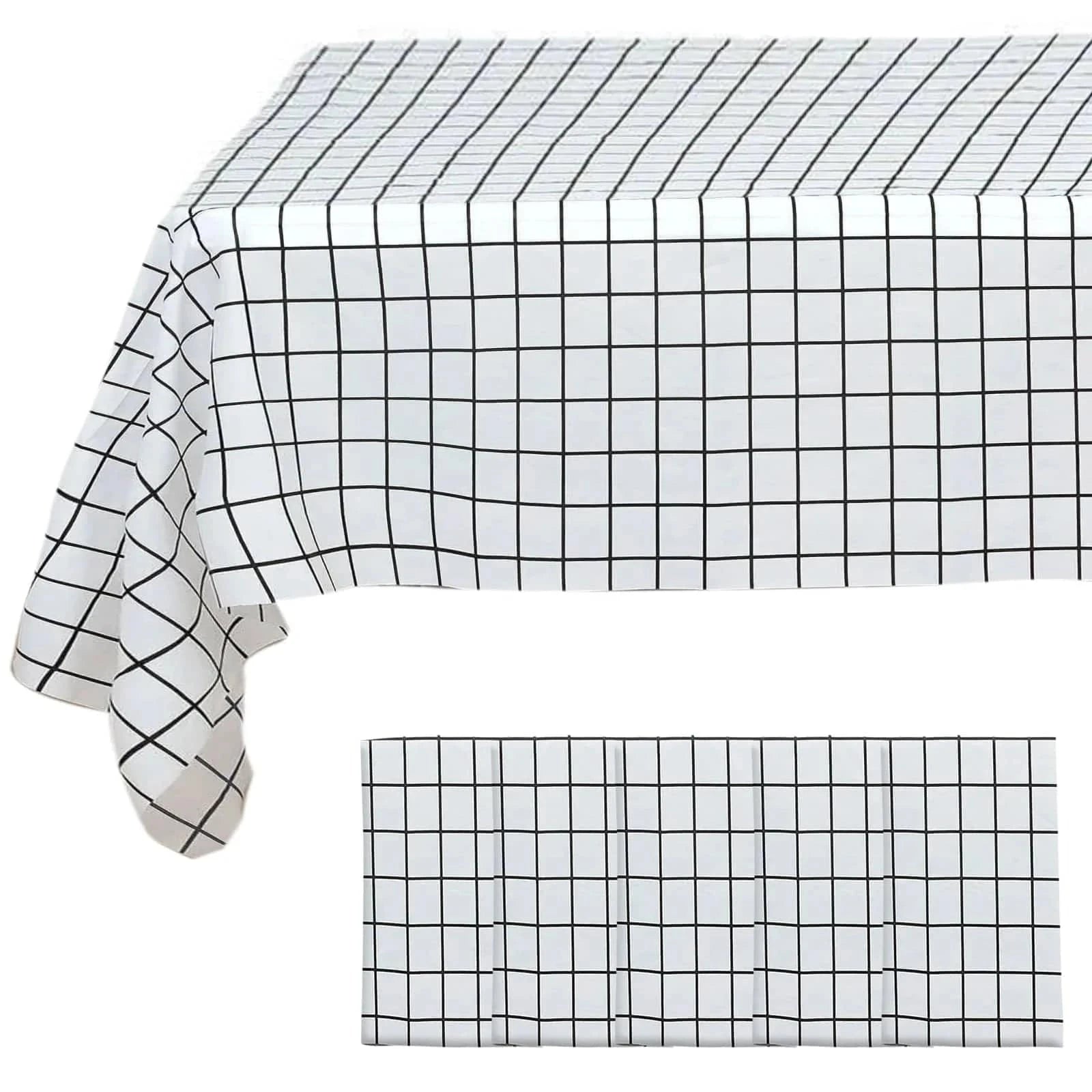 5-Pack Black & White Rectangular Plastic Table Covers 54