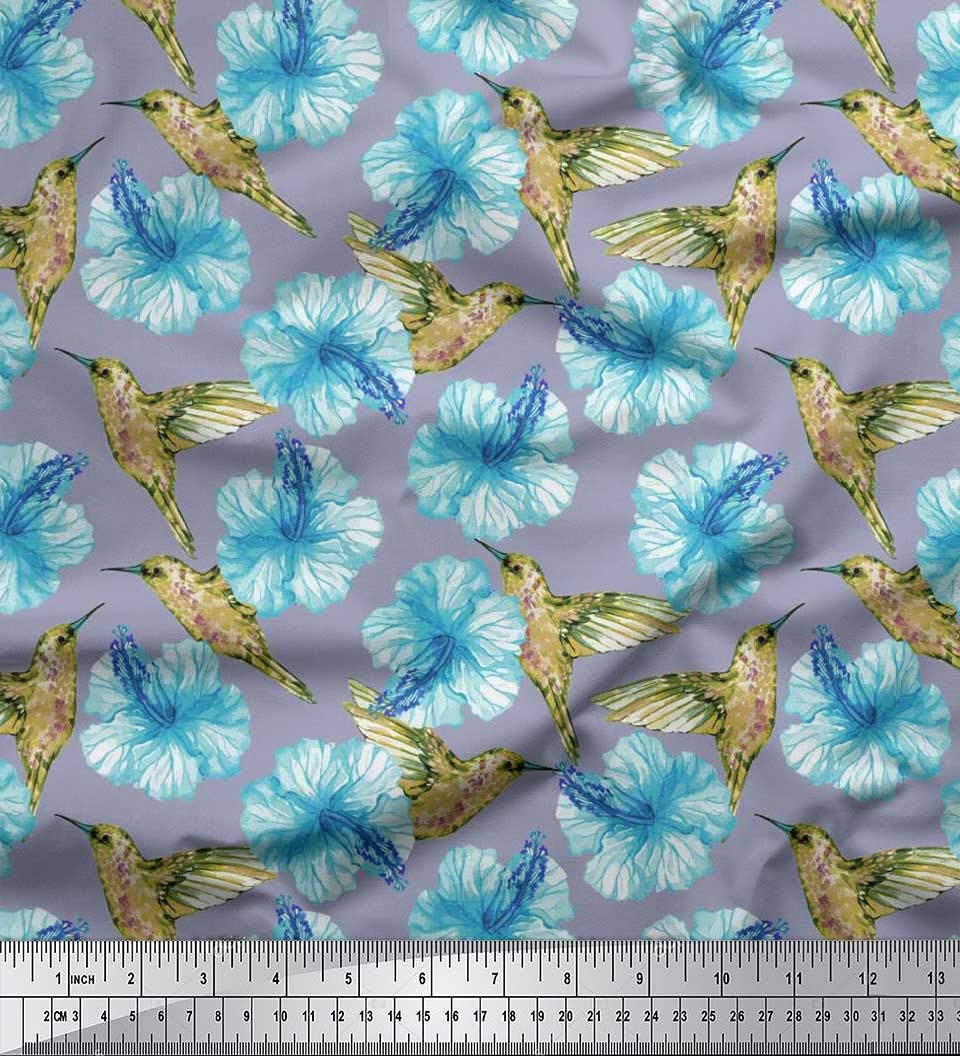 Soimoi Moss Georgette Brown Fabric by The Yard - 42 Inch Wide Hummingbird Floral Print Fabric for Dresses, Curtains & DIY Crafts - Lightweight Flowing Material for Sewing Projects & Home Decor