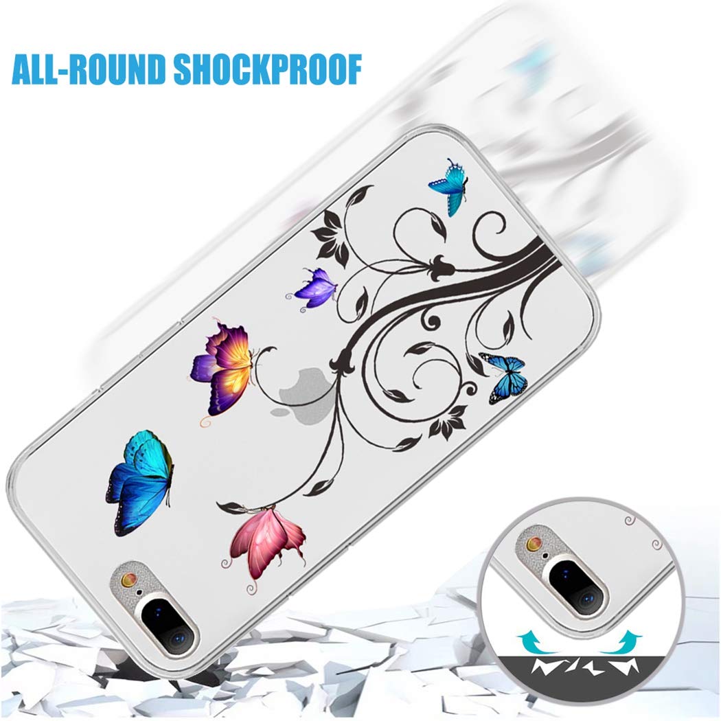 Clear Shockproof TPU Phone Case Compatible with iPhone 7 Plus/8 Plus 5.5 Inch - Cute Butterfly Design Protective Cover for Women & Girls | Perfect for Daily Use, Work, and Travel