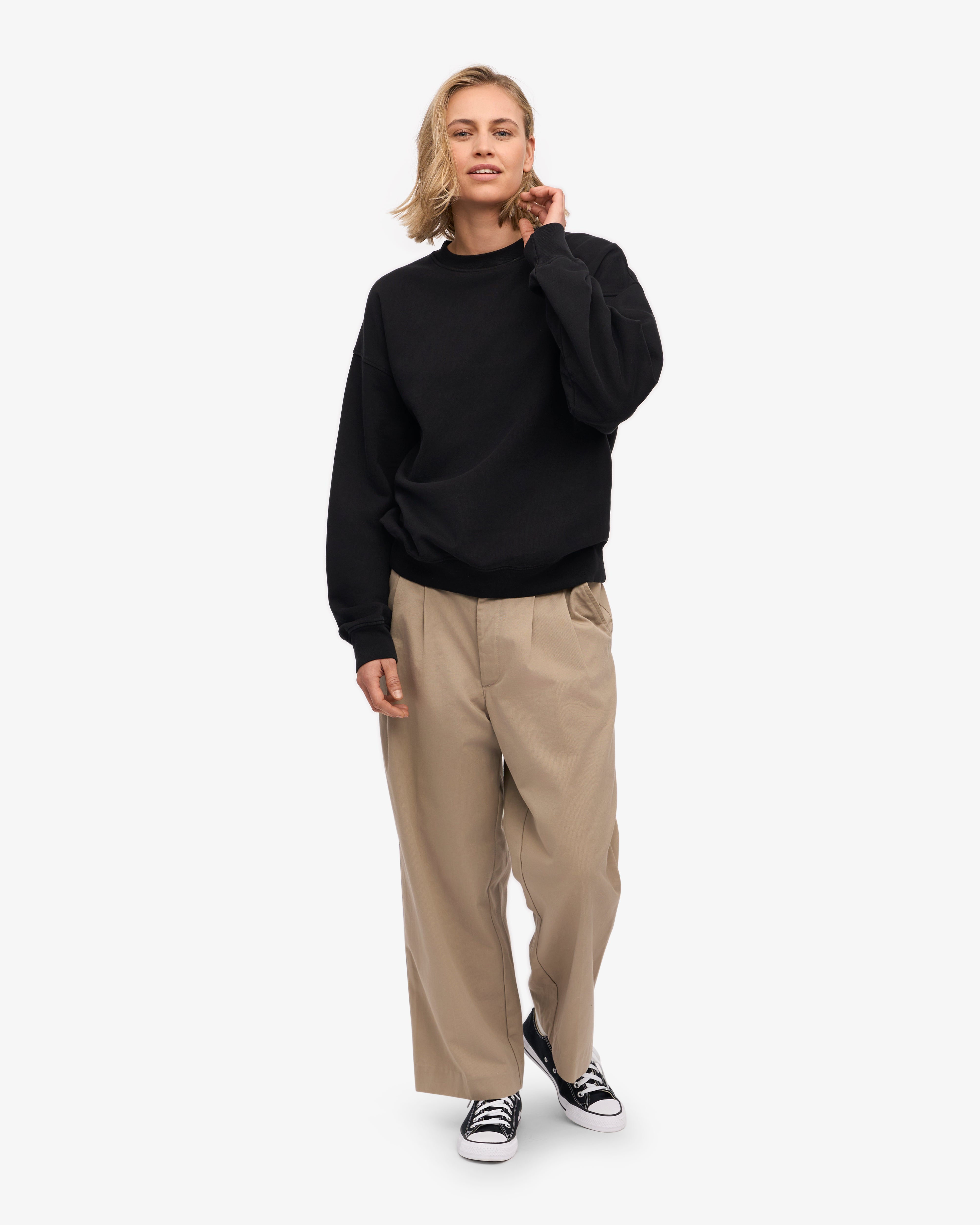 Organic Oversized Crewneck Sweatshirt for Women - Soft & Comfortable Deep Black Pullover - Perfect for Casual Wear, Lounge & Street Style