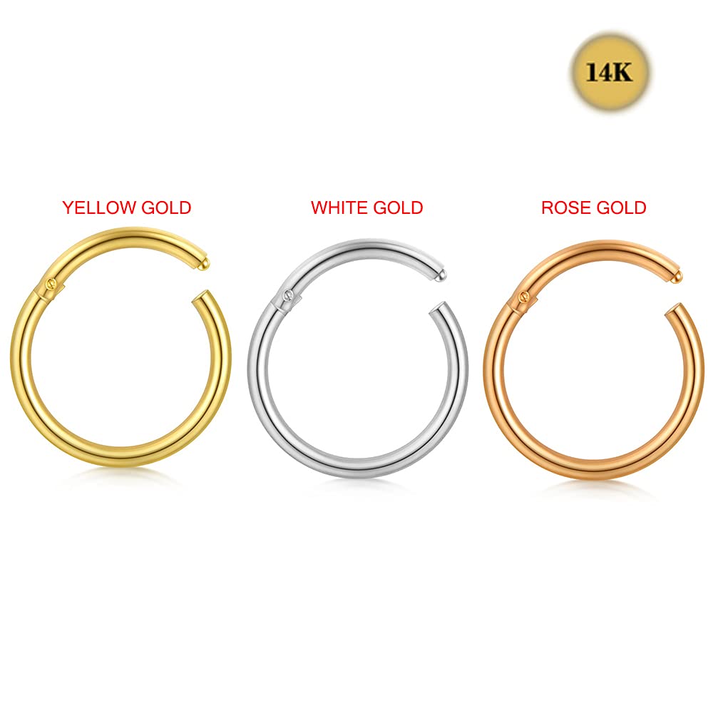 14K Solid Gold 16 Gauge Hinged Segment Nose Ring - Cartilage Earring for Rook, Daith, Tragus & Helix Piercings | Durable & Hypoallergenic Jewelry for Everyday Wear & Special Occasions