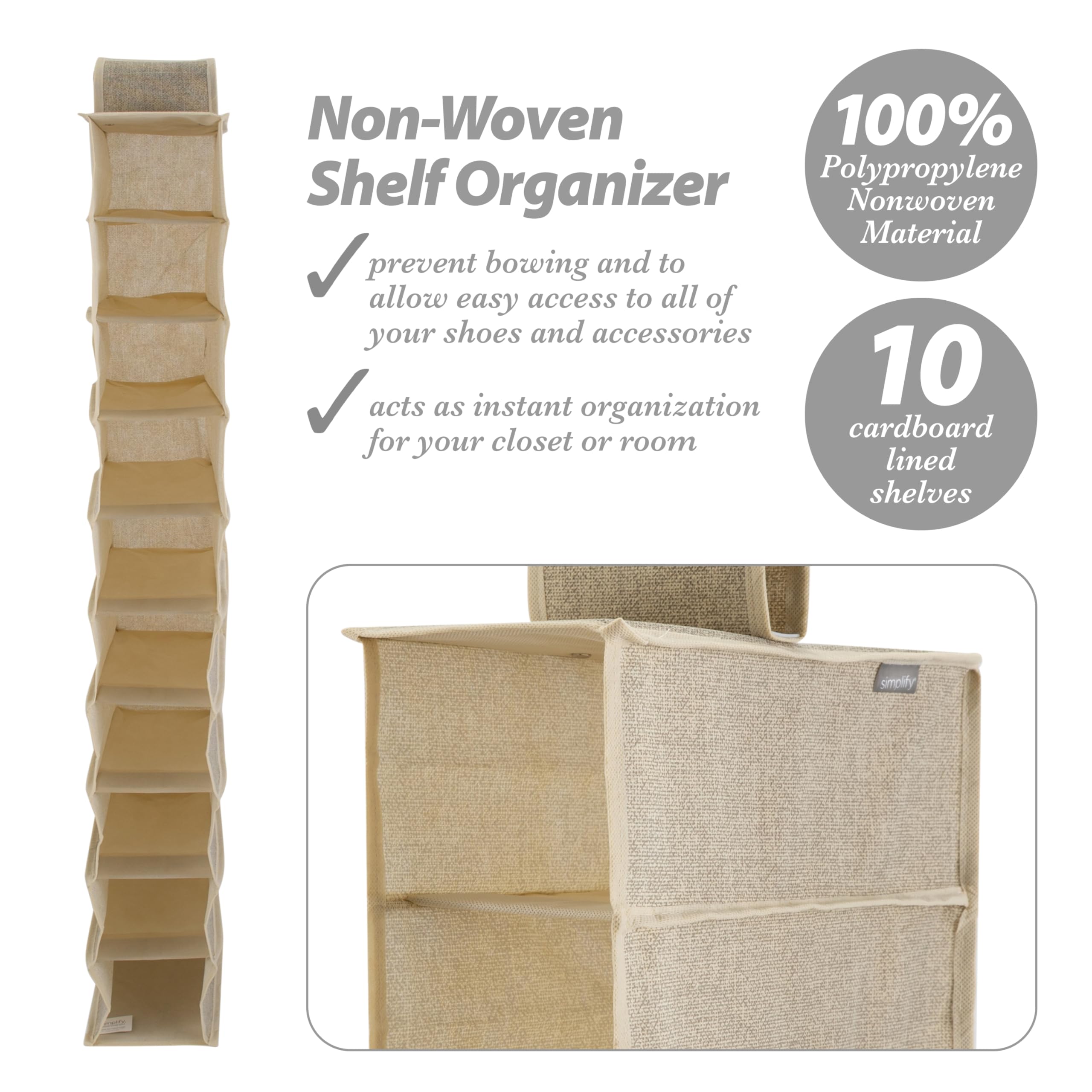 10-Tier Shoe Organizer - Polypropylene & Cardboard Storage Rack for Closet, Bedroom, Entryway - Space-Saving Off-White Shoe Shelf (25428-FEJ) - Perfect for Organizing Sneakers, Boots & Heels