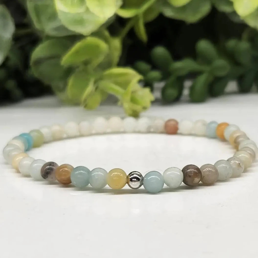 Amazonite Smooth Bead Stretch Bracelet for Women - Healing Stone Jewelry for Stress Relief & Positive Energy - Perfect for Yoga, Meditation & Everyday Wear