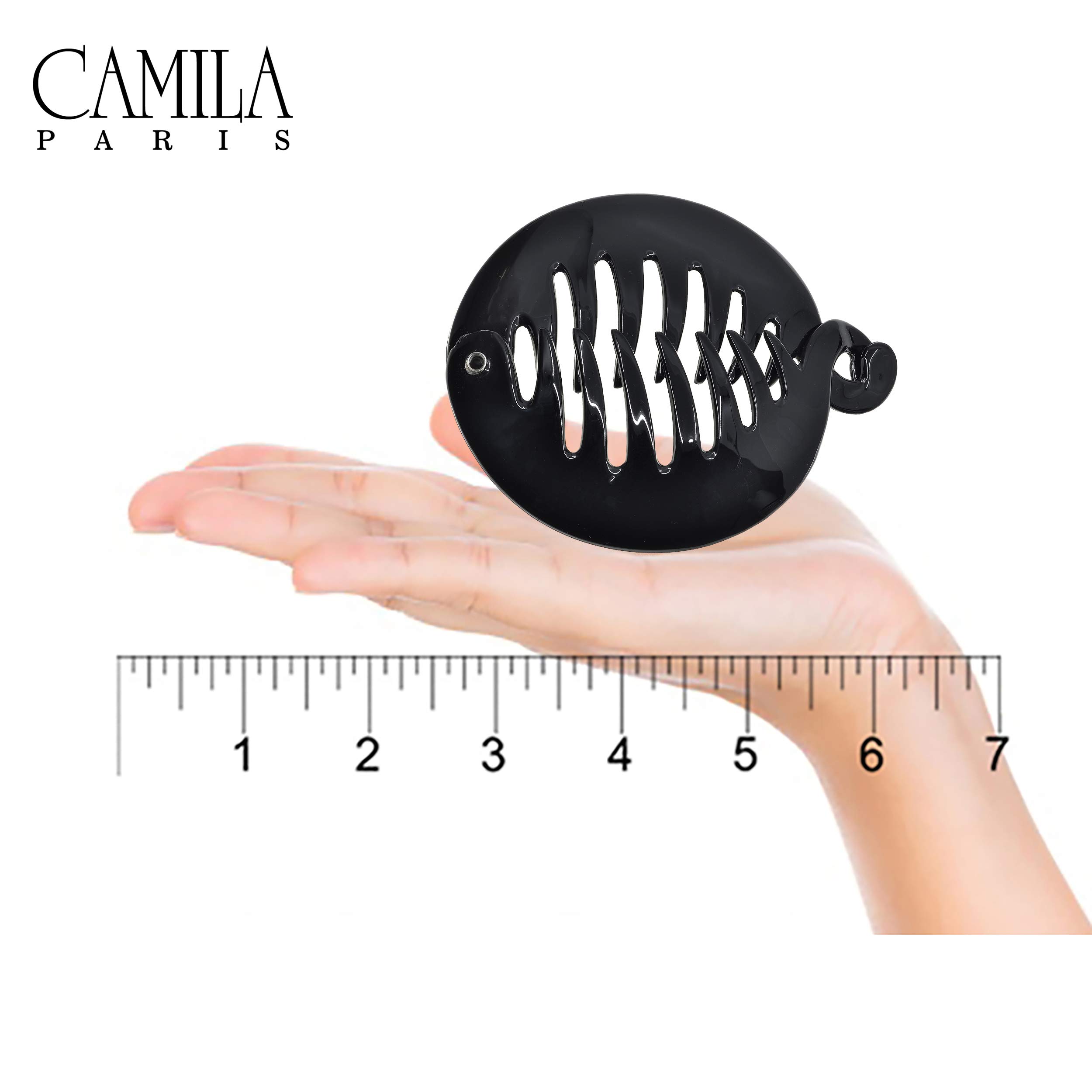 Camila Paris CP2874 French Banana Clip Hair Comb - 3.25 Inch Black Round Ponytail Holder for Women | Interlocking Banana Combs for Volume & Thick Hair | Fashion Hair Accessories Made in France | Perfect for Work, Parties & Everyday Styling
