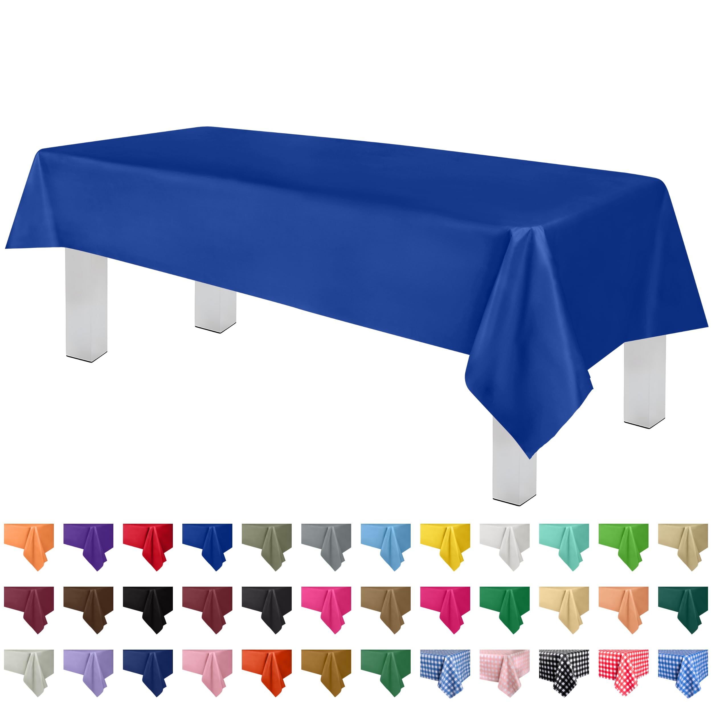 Premium Blue Disposable Plastic Tablecloth (6-Pack) 54x108 Inch - Heavy Duty Rectangle Table Cover for Parties, Picnics & Events - Fits 6ft to 8ft Tables - Waterproof & Wrinkle-Resistant