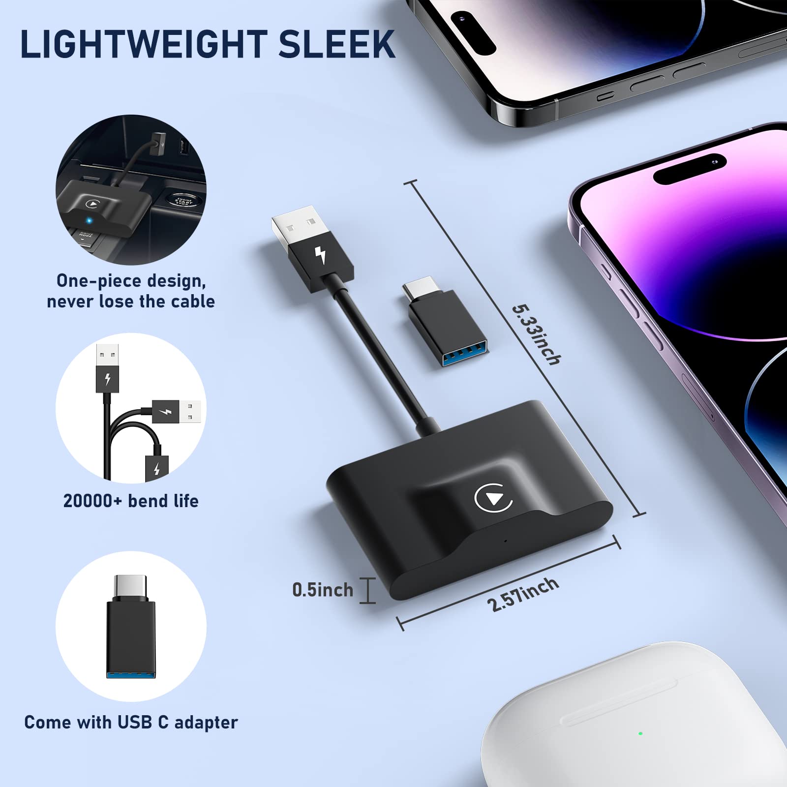 2024 Wireless CarPlay Adapter - Plug & Play Dongle for Factory Wired CarPlay, Converts to Wireless Fast & Easy, Compatible with 2015+ Cars & iPhone iOS 10+ (Perfect for Commuting, Road Trips & Hands-Free Driving)