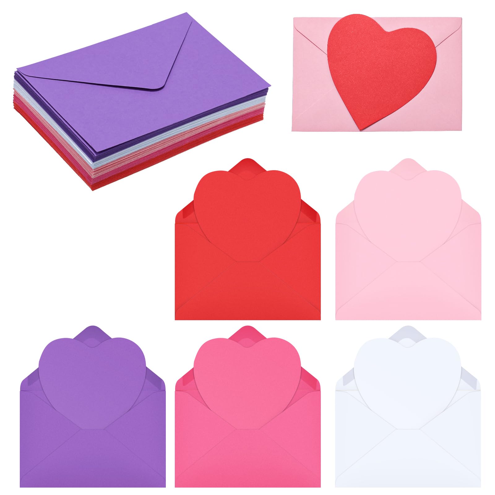 50-Pack Blank Valentine's Day Cards with Envelopes - Heart-Shaped Greeting Cards for Classroom Exchange, Parties & Love Notes (Colorful Assortment) | Perfect for School Activities, DIY Crafts & Romantic Surprises