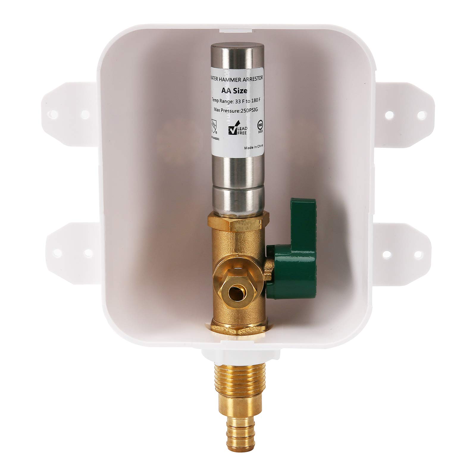 Solimeta Ice Maker Outlet Box with Water Hammer Arrestor - PEX Connection & Stop Valve - Laundry Box for Water Machines - Perfect for Home Ice Makers & Washing Machine Installations