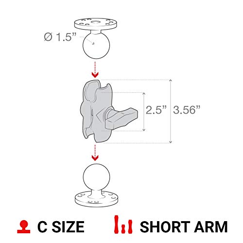 RAM Mounts Double Socket Arm RAM-201U-B Short Arm for RAM C Size 1.5