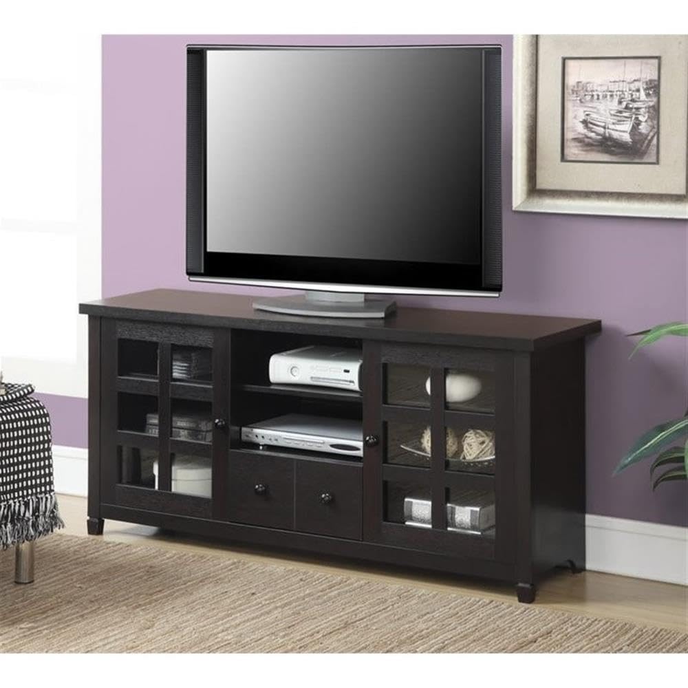 Pemberly Row 60 Inch TV Stand Entertainment Center Console - Espresso Finish for Living Room, Bedroom & Home Theater Setup