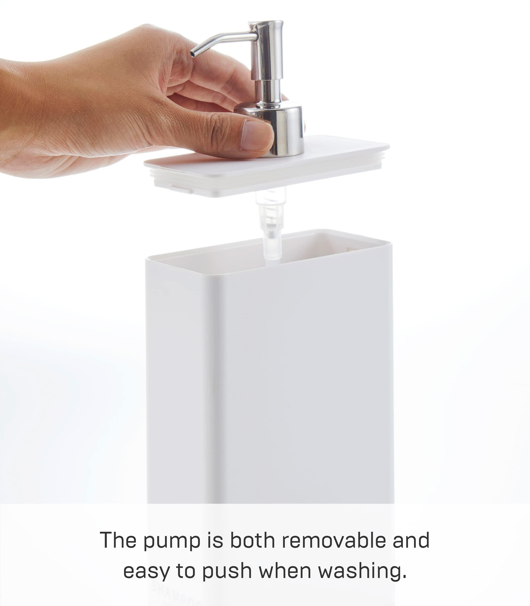 Yamazaki Tower White Rectangular Soap Dispenser for Bathroom & Kitchen - Hands-Free Liquid Soap Holder for Modern Home Decor