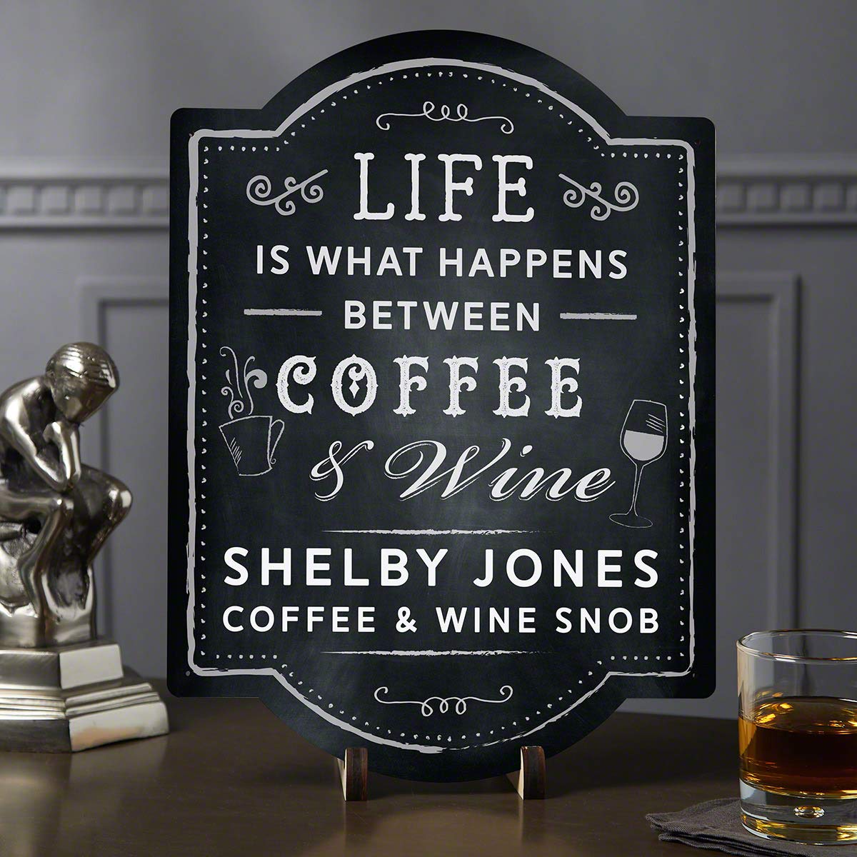 Custom Wooden Sign for Coffee & Wine Lovers - Personalized Home Bar Decor for Kitchen, Cafe or Dining Room - Perfect Gift for Coffee Shops & Wine Enthusiasts