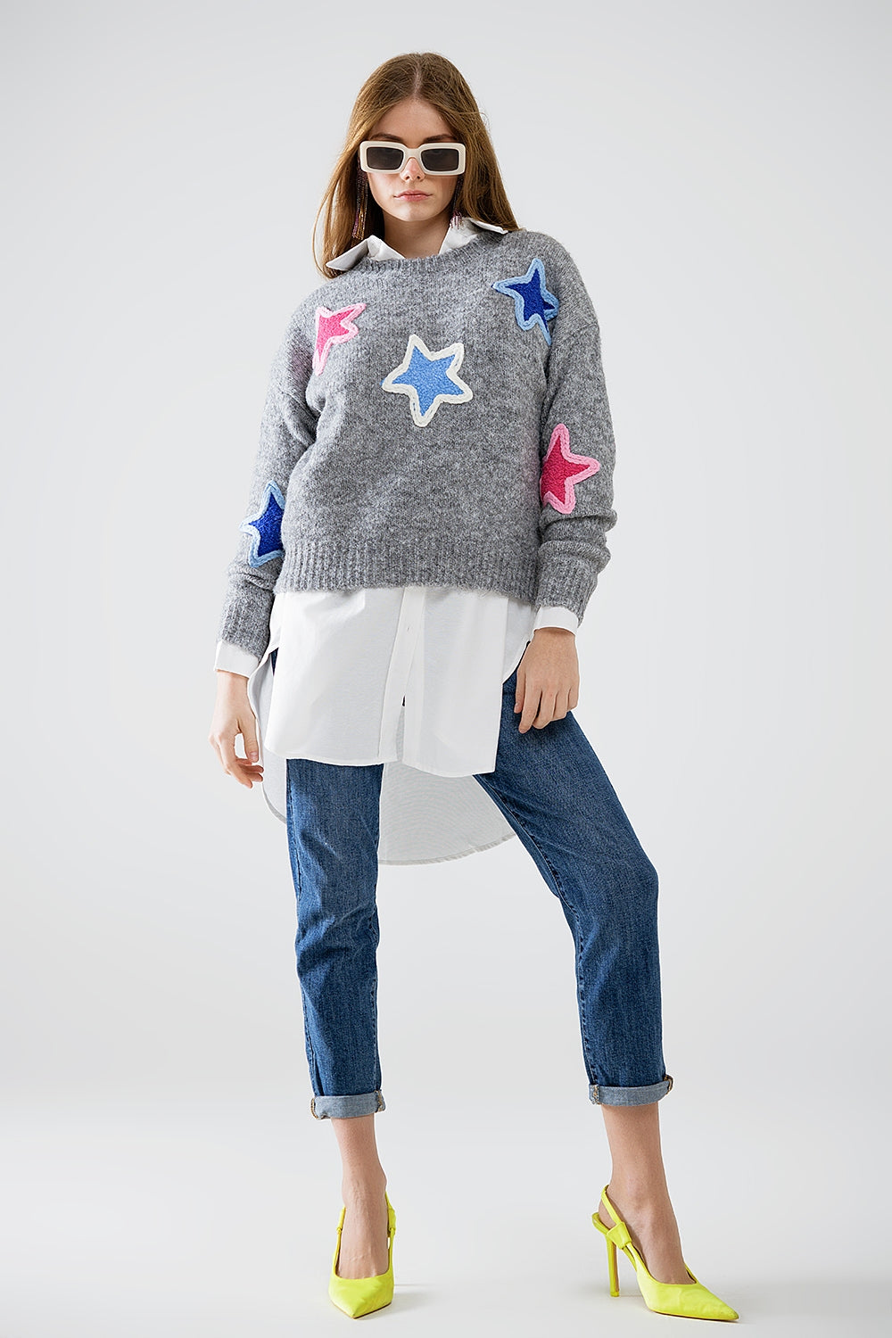 Embroidered Star Pullover Sweater - Women's Casual Knit Top for Fall & Winter | Perfect for Cozy Outfits, Layering & Holiday Gatherings