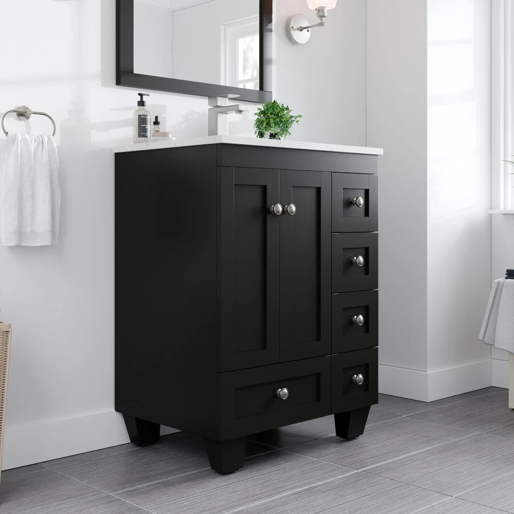 Eviva Acclaim 24 Inch Modern Bathroom Vanity Set with Carrara Quartz Countertop - Perfect for Small Bathrooms, Powder Rooms & Master Bath Renovations