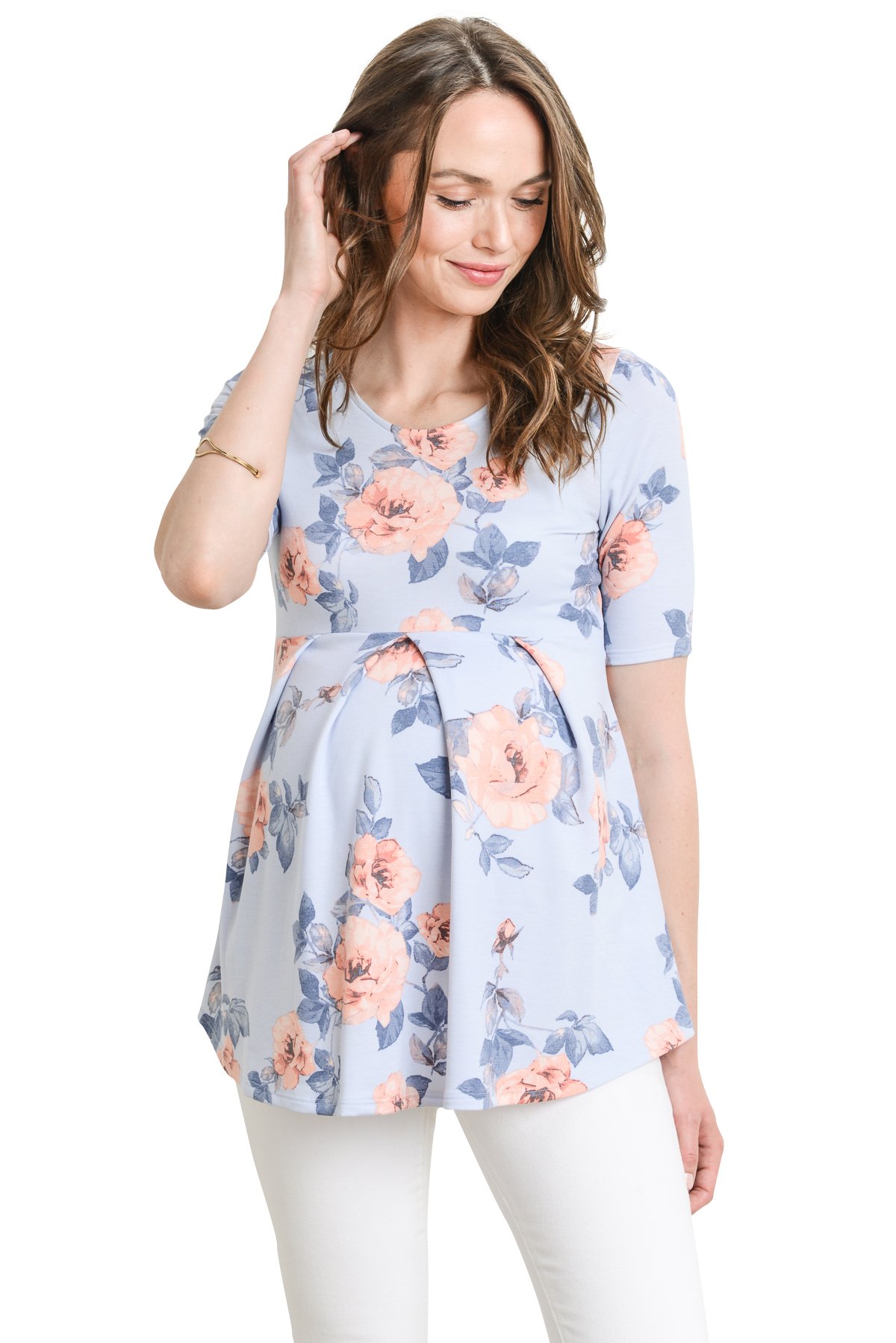 Maternity Peplum Blouse for Women - Stretch Pregnancy Top with Front Pleat Details | Comfortable Nursing Shirt for Expecting Mothers | Perfect for Office Wear, Maternity Photos & Everyday Outfits