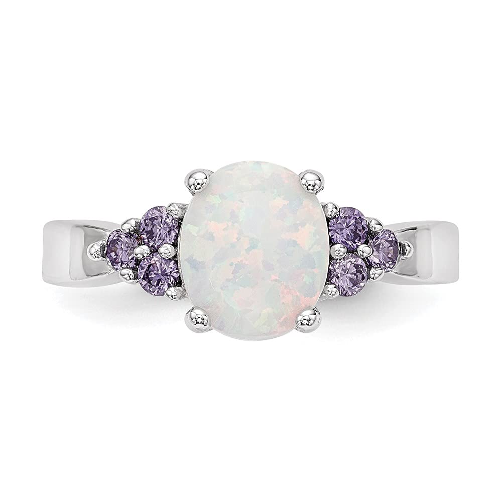 925 Sterling Silver Oval Lab-Created Opal & Purple Cubic Zirconia Ring for Women | Elegant Fine Jewelry Gift for Her | Perfect for Anniversaries, Birthdays & Special Occasions