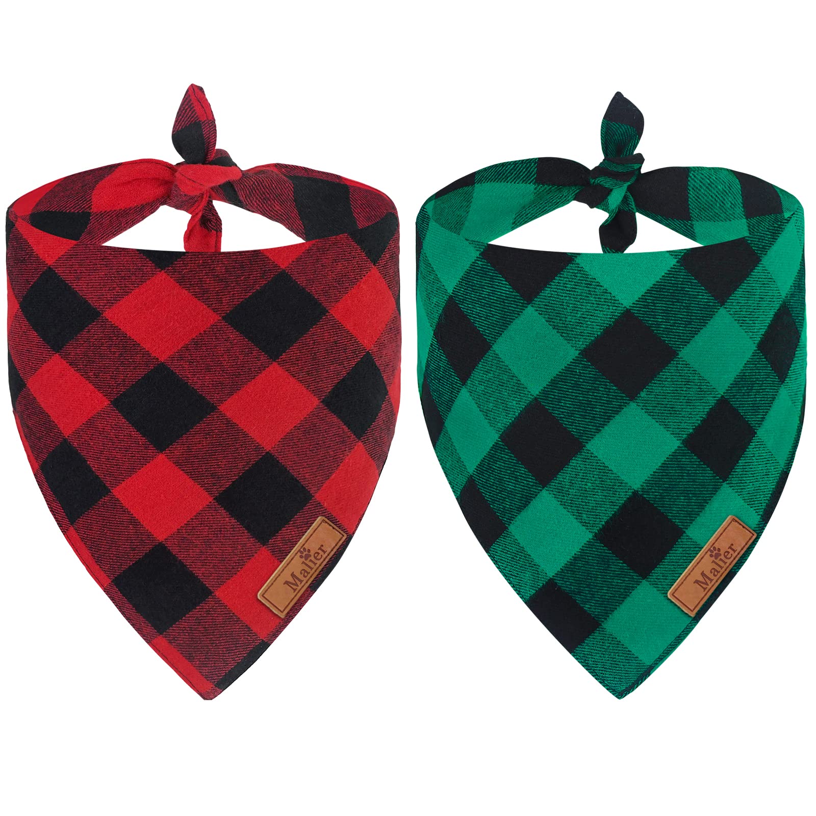 Malier 2 Pack Christmas Dog Bandanas - Classic Buffalo Red Plaid Pet Scarf for Small to XL Dogs | Holiday Pet Costume Accessories for Boys & Girls | Perfect for Christmas Photos & Festive Gatherings