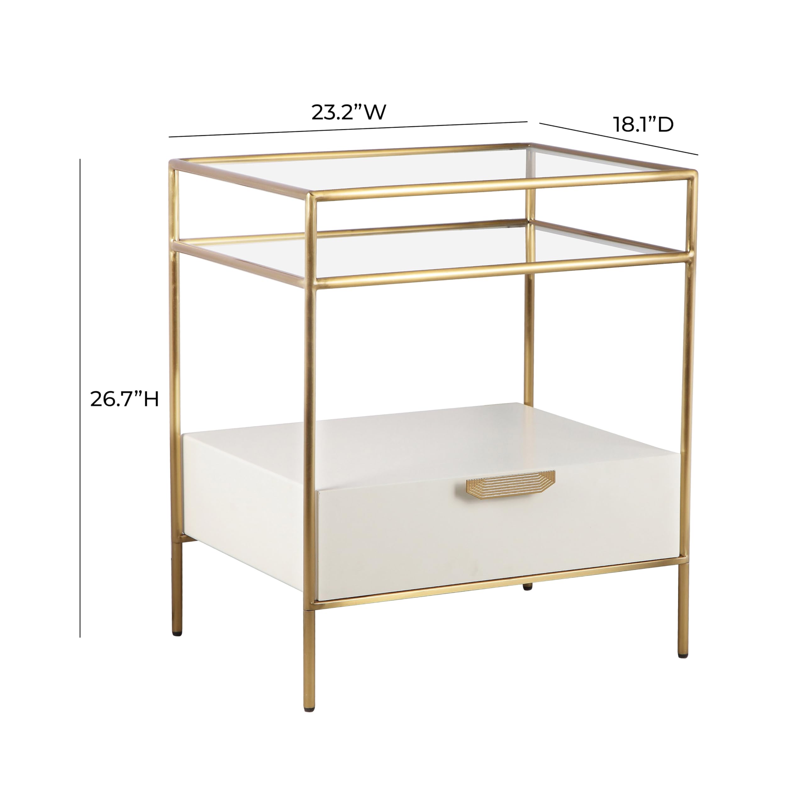 Tov Furniture Darla Cream Glass Nightstand - Modern Bedside Table with Storage Drawer for Bedroom, Living Room, or Guest Room