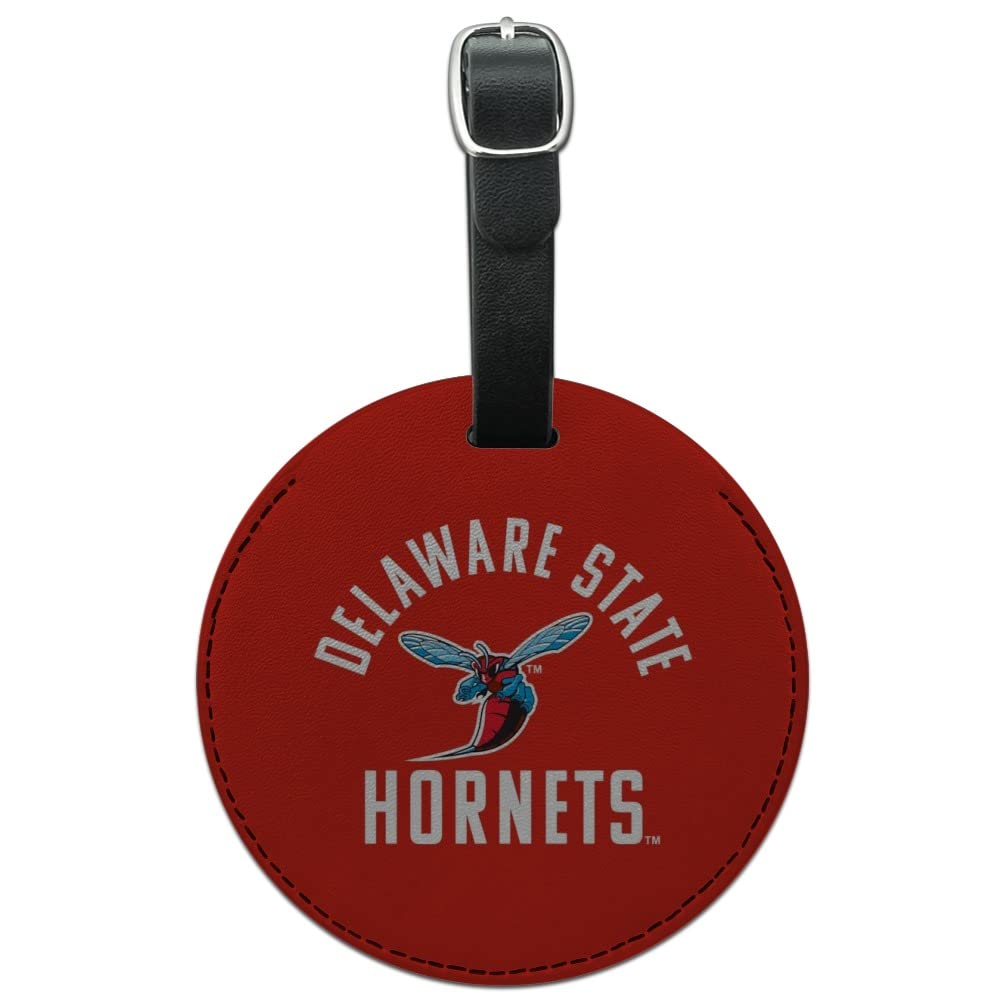 Delaware State University Hornets Logo Round Leather Luggage Tag & ID Card Holder - Perfect for Travel, Campus Life, and Alumni Events