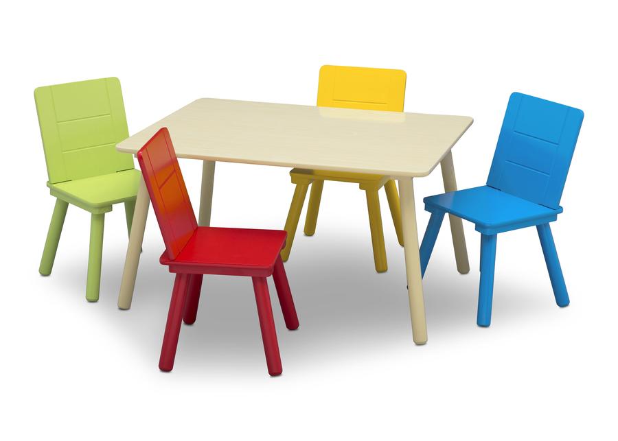 Kids Table and Chair Set - 4-Piece Wooden Children's Furniture for Playroom, Learning & Dining - Perfect for Toddlers & Preschoolers (Pink/Blue) - Ideal for Arts & Crafts, Snack Time, and Homeschooling Activities