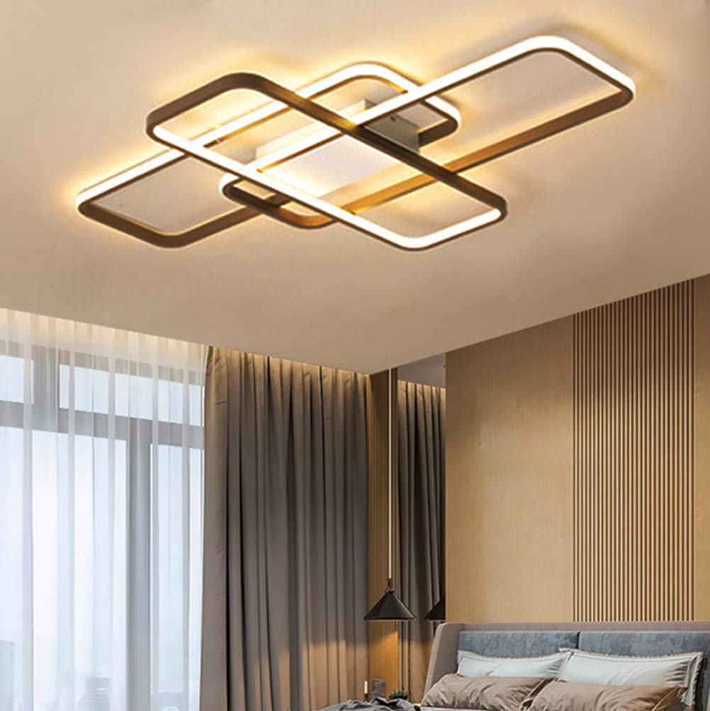 Modern LED Ceiling Light Fixture - Square Flush Mount Chandelier with Remote Control for Living Room, Bedroom, Dining Room & Kitchen Island - Energy Efficient Contemporary Brown Lighting for Home Decor & Ambient Illumination