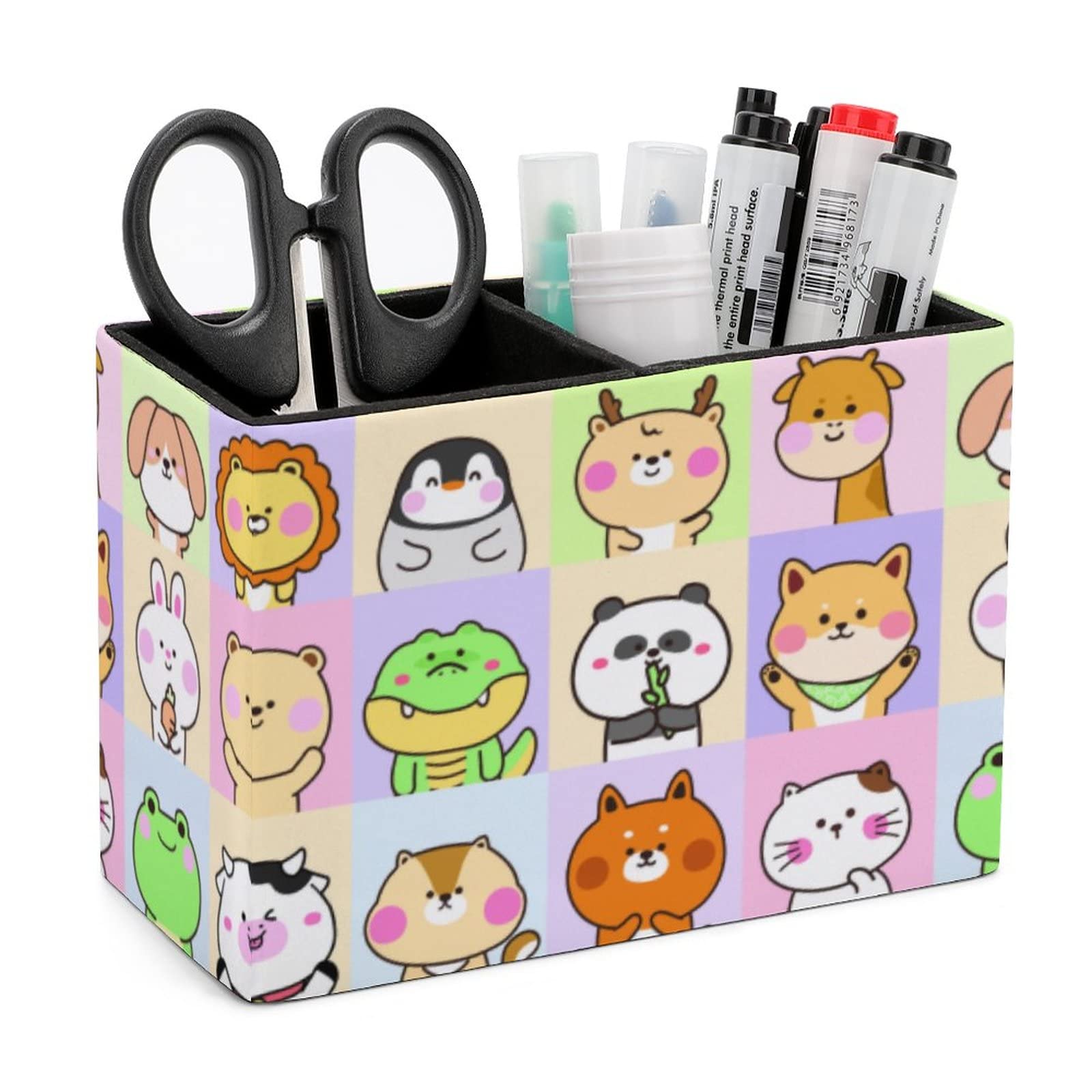 Cute Animal Pen Holder for Desk - Leather Pencil Organizer with Storage for Office, School & College | Perfect for Makeup Brushes, Pens & Stationery | Stylish Desktop Accessory for Workspace & Study