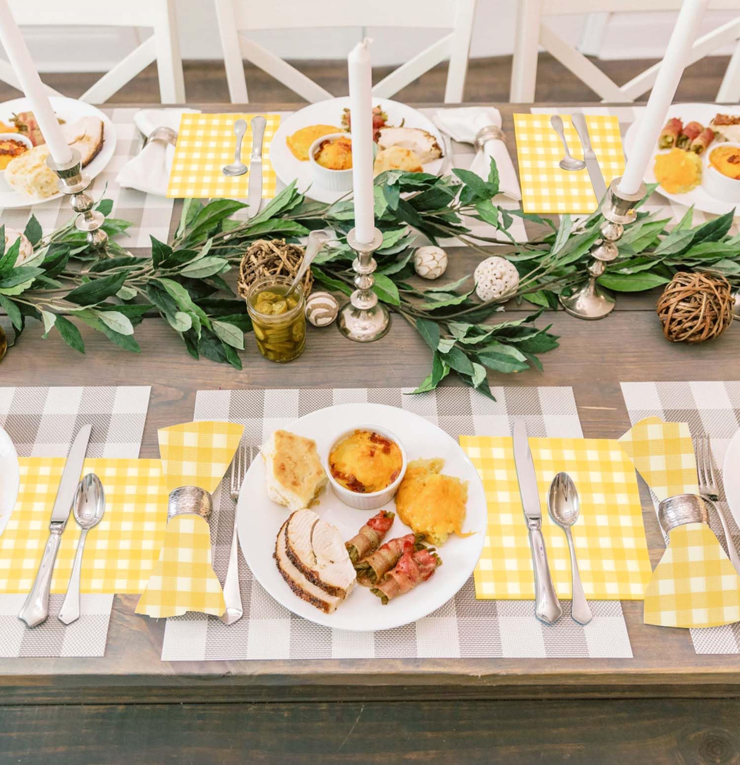 50-Pack SietDESEO 3-Ply Yellow Gingham Disposable Paper Napkins - Elegant Cocktail & Beverage Napkins for Weddings, Birthday Parties, Dinner Events & Guest Hand Towels - Perfect for Formal Dining & Special Occasions