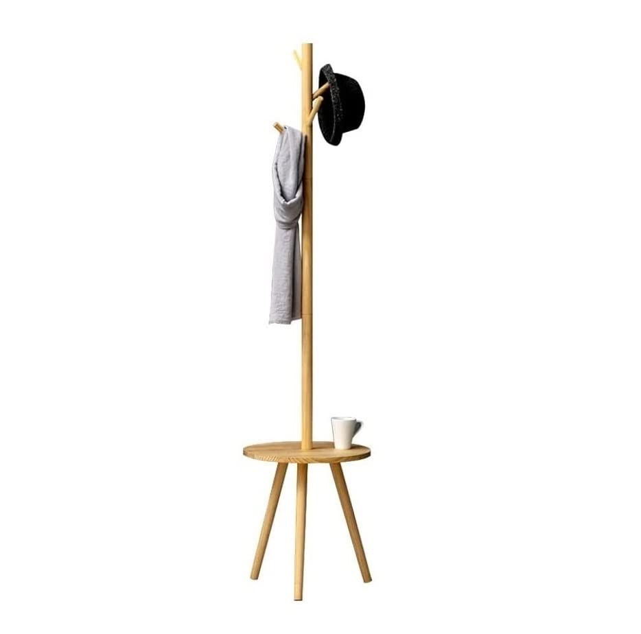 Solid Wood Coat Rack with Table - Adjustable Height 4-Hook Hallway Entryway Organizer for Jackets, Hats & Bags (40x172cm) - Perfect for Small Spaces, Apartments & Mudrooms