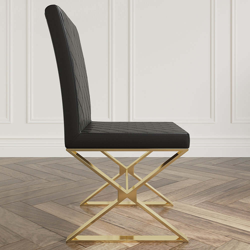 Modern Black Upholstered Leather Dining Chairs with Gold Metal Legs - Set of 2 - Elegant Seating for Dining Room, Kitchen, or Office