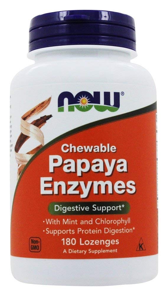 NOW Foods Papaya Enzymes 180 Lozenges - Natural Digestive Aid for Bloating & Indigestion - Chewable Fruit Enzyme Supplement for After Meals & Travel Comfort