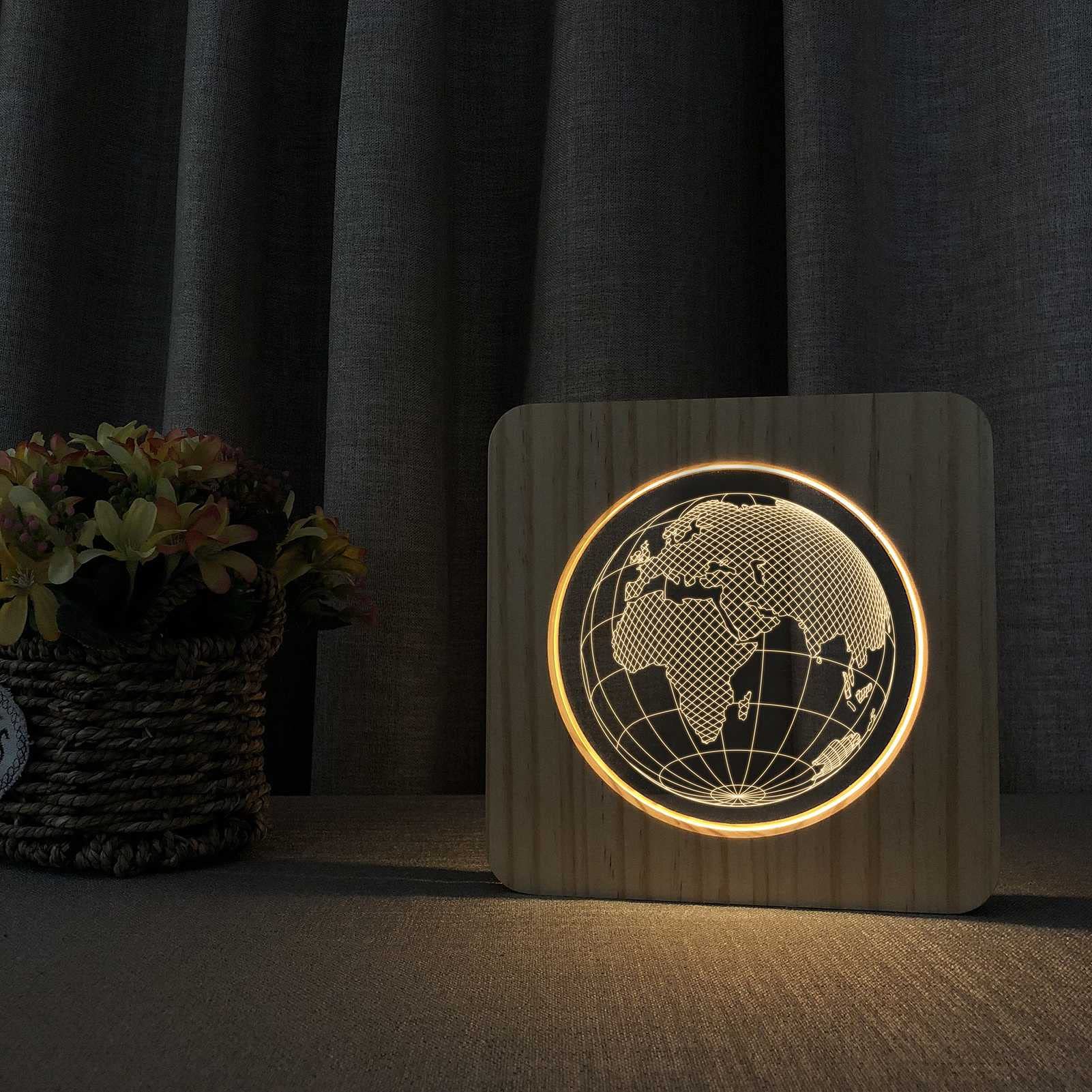 TTdamai Creative Earth 3D Wood Carving LED Night Light - Warm White USB-Powered Desk Lamp for Home Decor, Kids Room & Nursery | Perfect Christmas Gift for Babies & Children | Bedside Reading Light & Cozy Atmosphere Creator