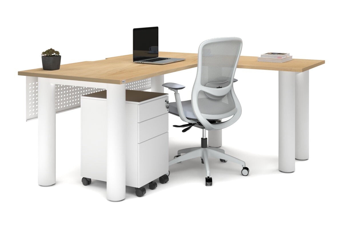 Premium L-Shaped Corner Office Desk with Quadro Cylinder Legs - 1600L x 1550W Workstation with Cable Management Scallop - Perfect for Home Office, Study Room & Small Business Workspace