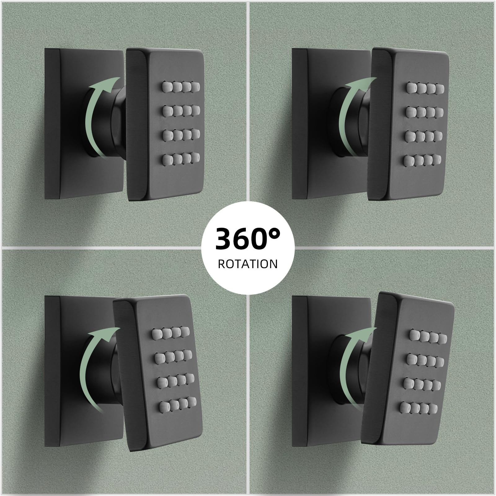 4PCS Square Shower Body Jet Spray with On/Off Flow Control - Matte Black Brass Head Wall Mounted Spa Massage Jets for Relaxing Bathroom Experience | Perfect for Home Spa, Luxury Bathrooms & Hydrotherapy
