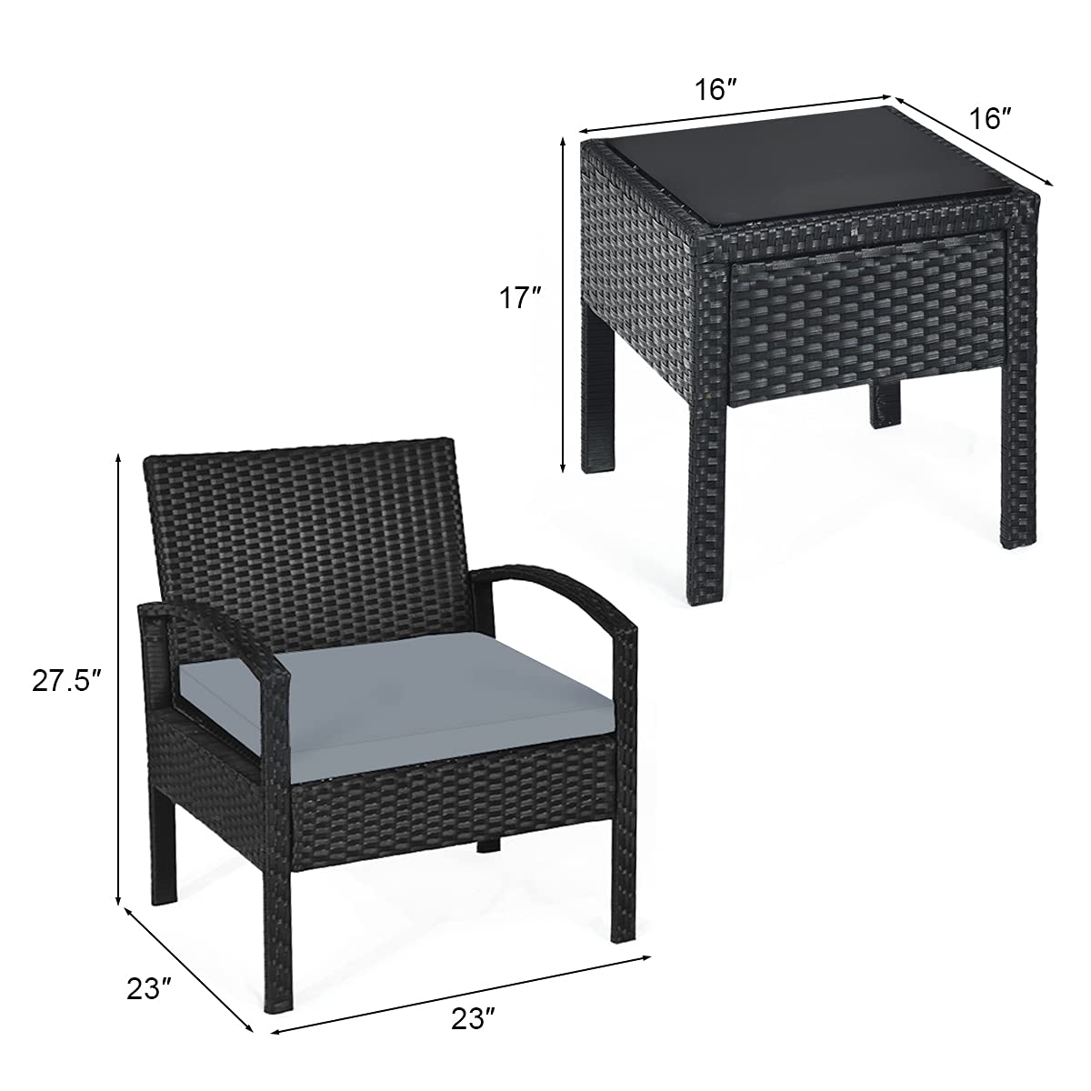 Tangkula 3-Piece Outdoor Patio Furniture Set - Grey Rattan Sofa with Cushions & Coffee Table - Weather-Resistant Wicker Conversation Set for Garden, Balcony, Backyard, Poolside (Perfect for Relaxing, Entertaining Guests & Outdoor Dining)