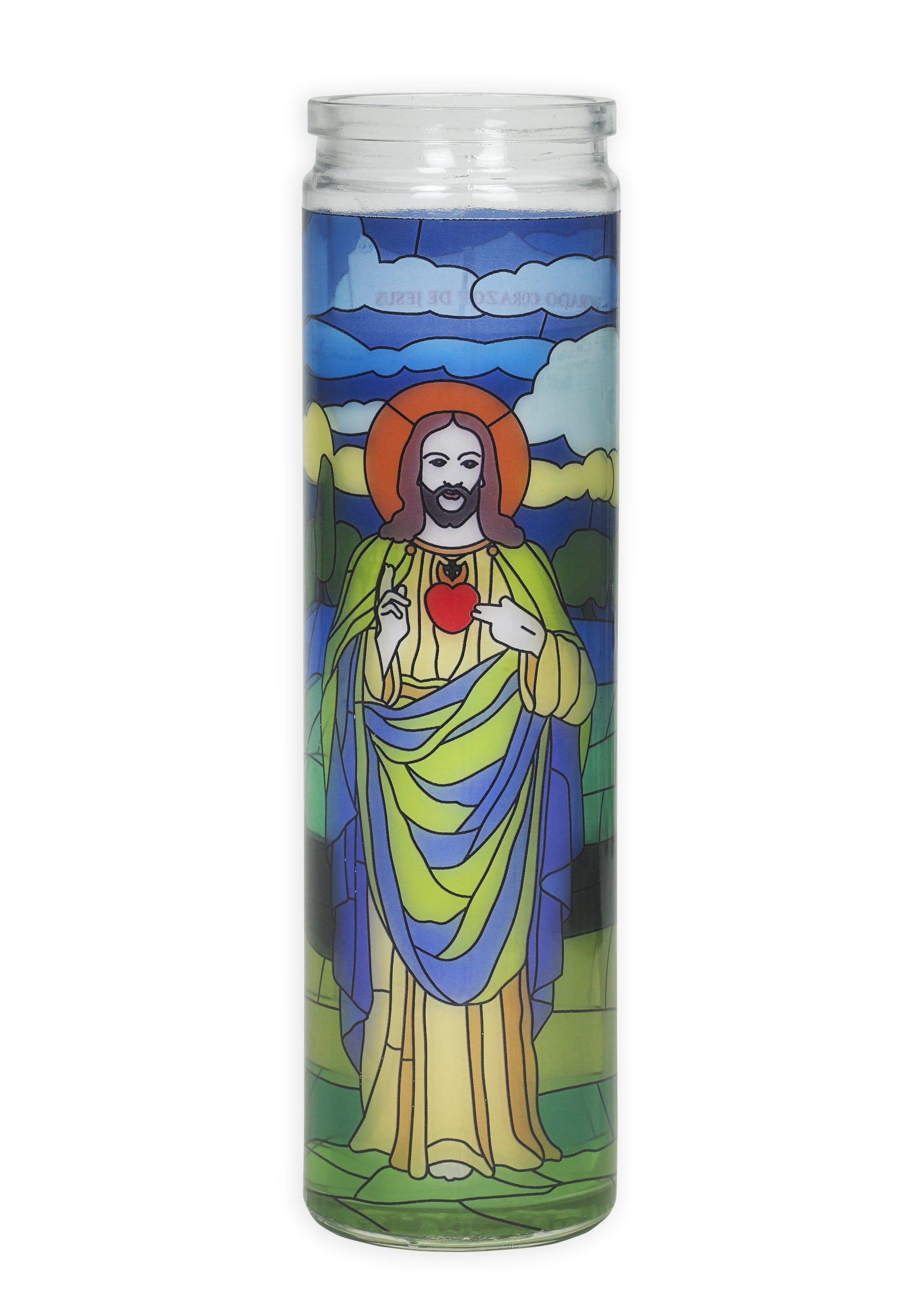 Sacred Heart of Jesus Prayer Candle - Religious Devotional Glass Jar Candle for Home Altar, Church Worship & Spiritual Healing Ceremonies