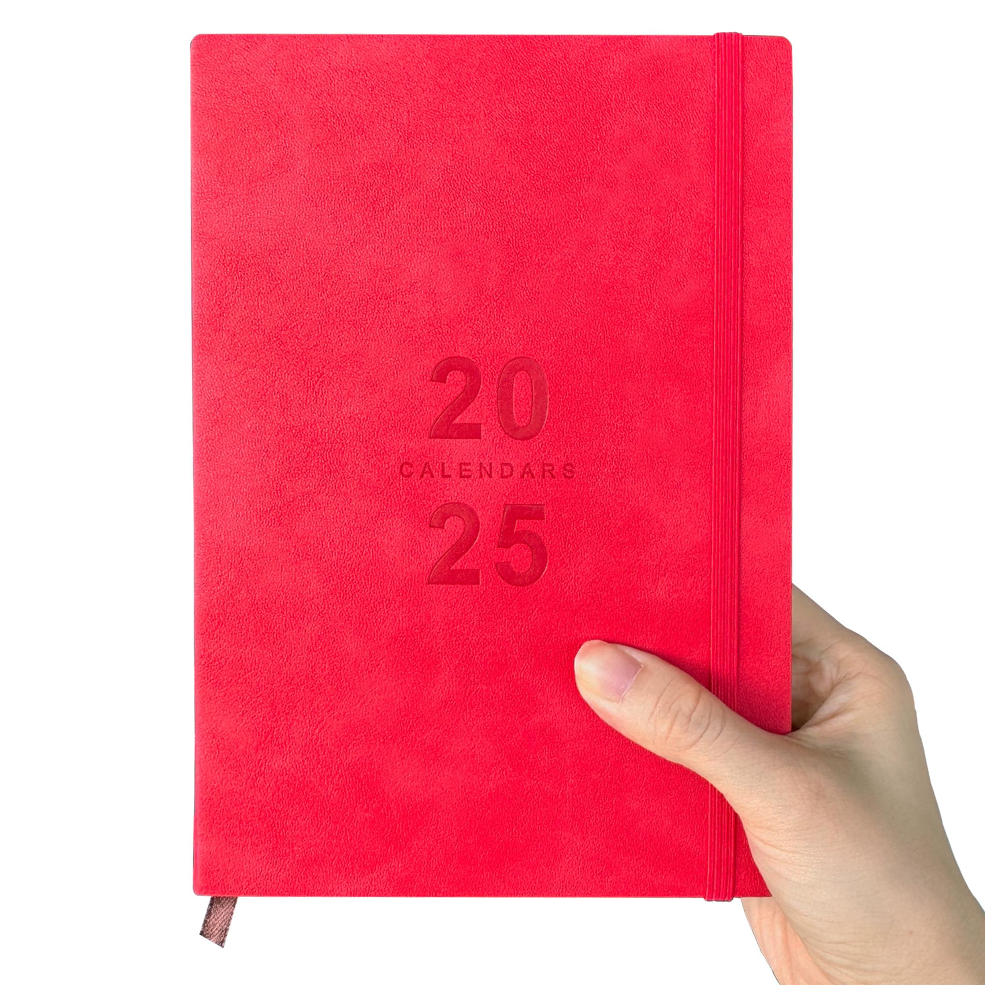 2025 Daily & Hourly Planner - January to December Calendar Agenda Notebook with Faux Leather Cover, 8.5