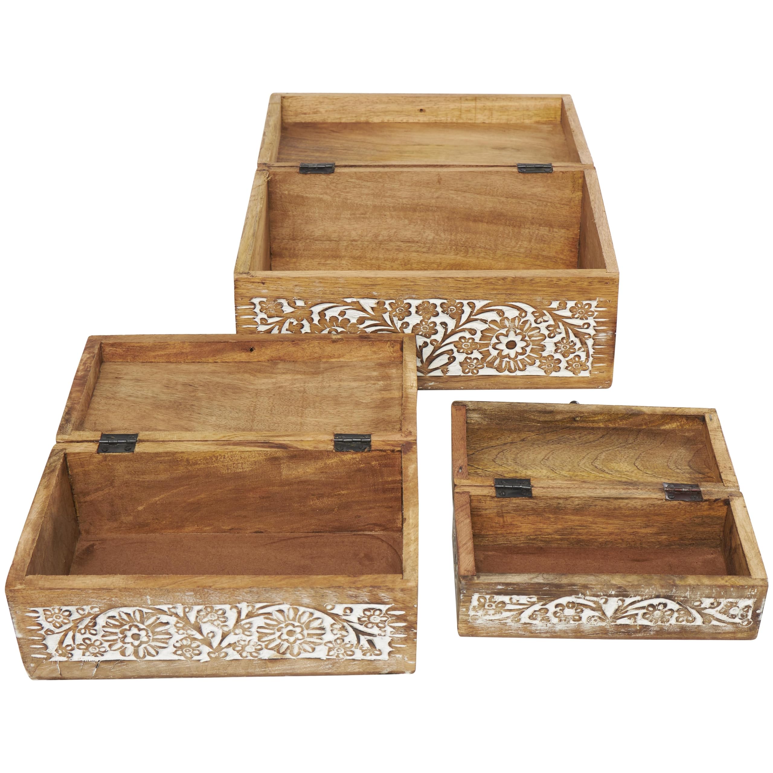 Mango Wood Floral Decorative Box Set of 3 - 8